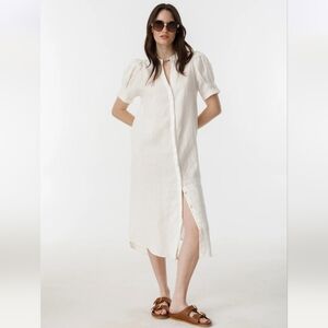 Lanhtropy Athina Midi Linen Dress Off-White‎ Women's Small SHELL  Buttons Beachy